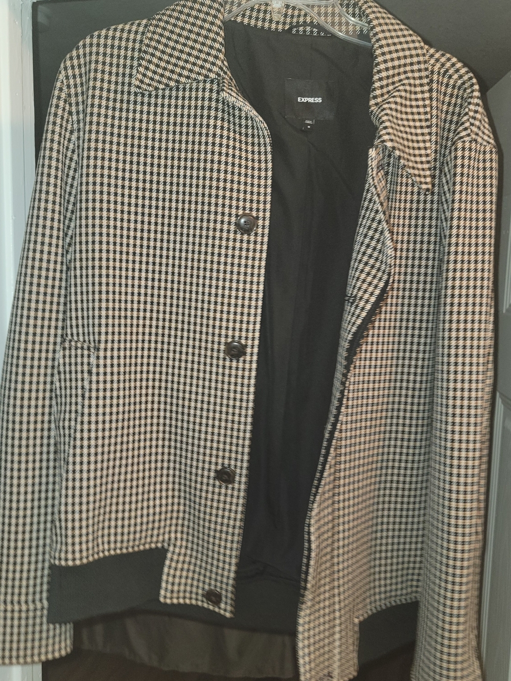 Express Black and White Houndstooth Bomber Jacket